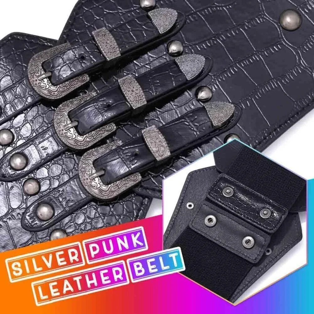 Black Leather Corset Belt Wide Waist Accessory for Women Adjustable